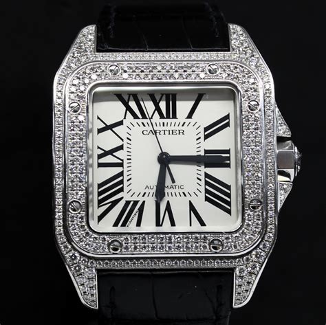 cartier santos 100 movement review|cartier santos 100 diamond bezel.